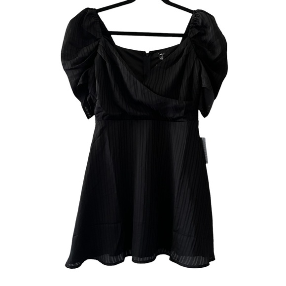 Lulus Dance After Dark Black Satin Striped Skater Dress size Medium - Picture 5 of 8